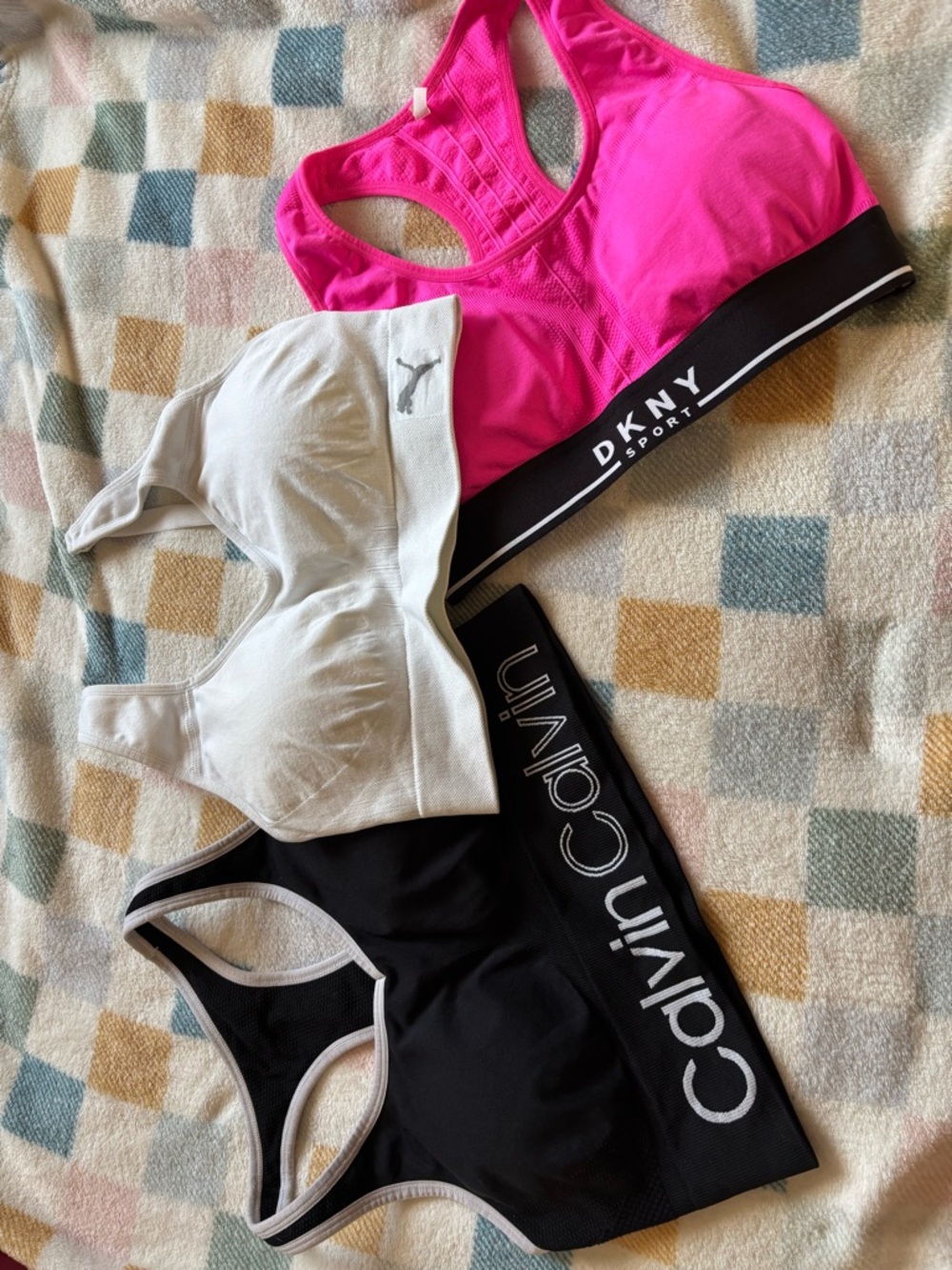 Dkny Hot Pink and Black Racerback Sports Bra with White Logo Striping